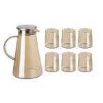 Bộ bình cốc thủy tinh Trung Quốc - Bình + 6 cốc không quai màu vàng Deli