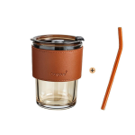 Cốc thủy tinh Trung Quốc bọc da kèm ống hút -  350ml