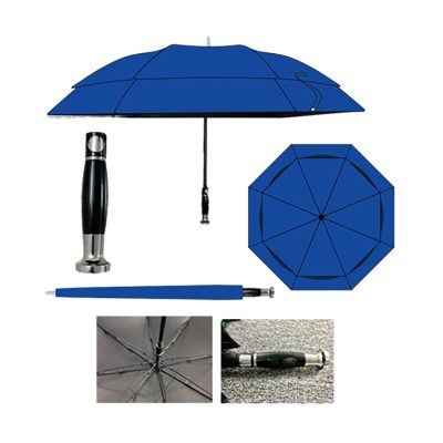 Ô dù quà tặng in logo golf cán thẳng 2 tầng nan thu gọn vải pongee tráng keo đen R72cm KQ-OD07