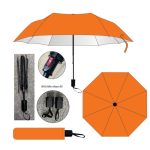 Ô dù quà tặng in logo gấp 3 vải pongee tráng keo đen - tự đẩy nút bấm nhựa đỏ R55cm KQ-OD10