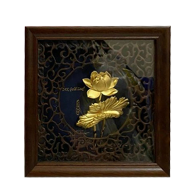 Tranh hoa sen dát vàng  20x20cm