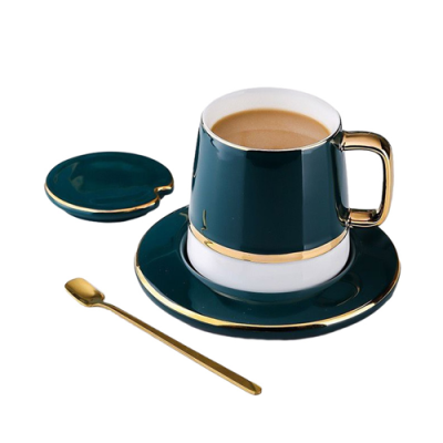 Cốc sứ Trung Quốc có nắp + thìa + đế sứ