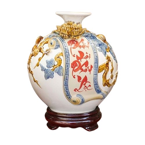 Bình hút lộc Phát tài phát lộc – H22 men màu Bình hút lộc Phát tài phát lộc – H22 men màu