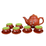 Bộ ấm chén tử sa quà tặng in logo màu đỏ son họa tiết hoa đào trắng 500ml KQ-ACTS13