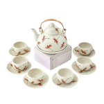 Bộ ấm chén vẽ tay quà tặng in logo dáng giỏ cua quai đồng 340ml KQ-ACVT20