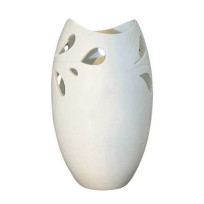 Lọ hoa miệng cá khoét – Men trắng -H24