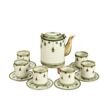 Bộ ấm tích pha chè sứ Bát Tràng quà tặng in logo họa tiết hoa rơi 1.5L KQ-TNAC17