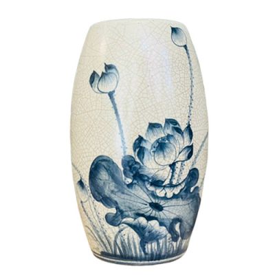 Lọ hoa dáng bom vẽ Sen – men rạn – H30