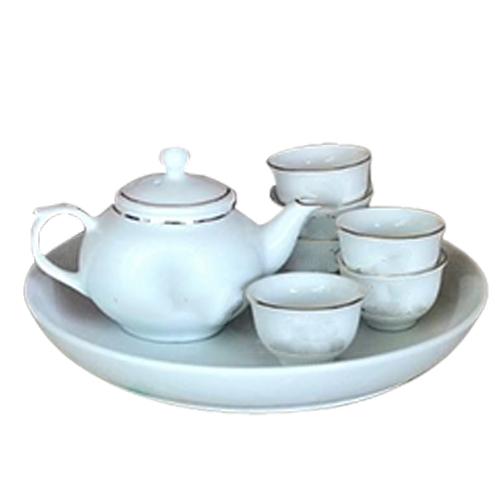 Bộ trà trắng khay đào 350ml Bộ trà trắng khay đào 350ml