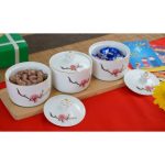 Bộ 3 hũ mứt hoa văn kẻ vàng – kèm khay gỗ