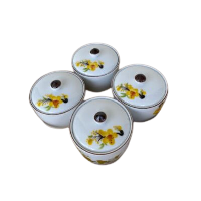 Bộ 4 hũ mứt tròn vẽ hoa – kèm khay gỗ