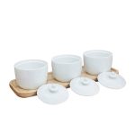 Bộ 3 hũ mứt trắng – kèm khay gỗ