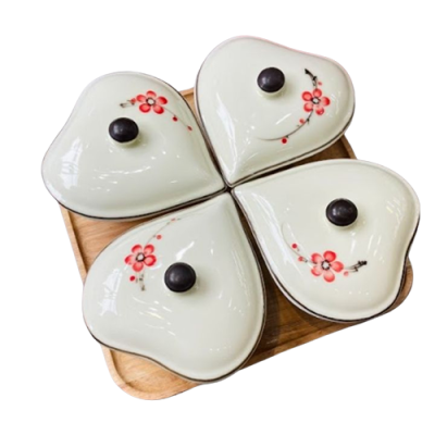 Bộ khay mứt tim 4 – kèm khay gỗ