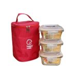 Hộp cơm văn phòng Happy Cook - Bộ Thủy Tinh Vuông 3pcs 520ml-  HCG-03SB