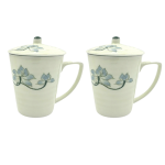 Bộ 2 cốc sứ Bát Tràng - Cốc lipton men kem vẽ sen xanh – Có nắp