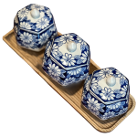 Bộ 3 hũ mứt hoa xanh – kèm khay gỗ