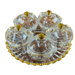 Bộ 5 hũ mứt thủy tinh – viền vàng – khay tròn