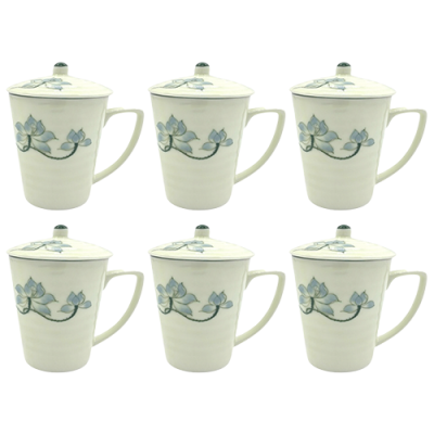 Bộ 6 cốc lipton men kem vẽ sen xanh – Có nắp