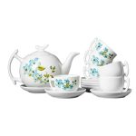 Bộ ấm chén decan quà tặng in logo dáng bưởi cành họa tiết hoa 650ml KQ-ACD04