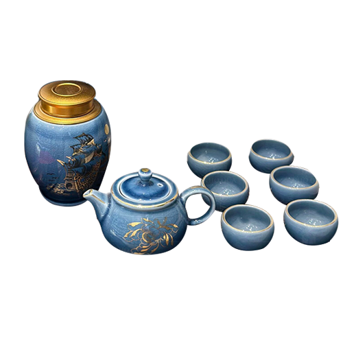 Bộ trà men màu – kẻ chỉ vàng + hoa văn vàng kim_ Bộ trà men màu – kẻ chỉ vàng + hoa văn vàng kim_