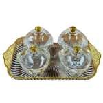 Bộ 4 hũ mứt thủy tinh – viền vàng – khay chữ nhật