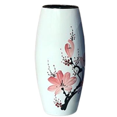 Lọ hoa Bát Tràng quà tặng in logo dáng bom vẽ đào men trắng 29cm KQ-LH25