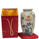 Lọ hoa vẽ Sen – men rạn – H30