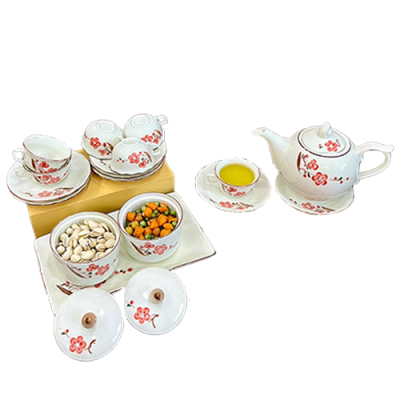 Bộ trà + hũ mứt vẽ tay