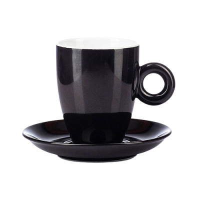 Cốc sứ kèm đĩa kê Bát Tràng -  cốc Latte quai tròn – men màu – 330ml