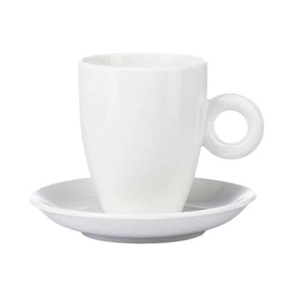 Cốc sứ cafe kèm đĩa Bát Tràng - cốc Latte quai tròn – men trắng – 330ml