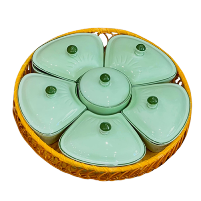 Khay mứt 5 cánh màu xanh – khay mây
