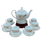 Bộ ấm chén decan quà tặng in logo Camelia kẻ vàng hoa văn vàng kim KQ-ACD06