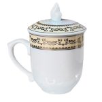 Cốc sứ trắng Bát Tràng – Ngọn lửa có nắp – Hoa văn như hình