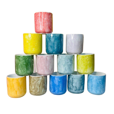 Cốc sứ màu Bát Tràng quà tặng in logo vân đá dáng trụ không quai 200ml KQ-CSM03