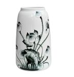 Lọ-hoa-dáng-Hàn-Quốc-vẽ-sen-đen-–-men-trắng-–-H24.5