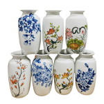 Lọ hoa vẽ tay – men trắng khử – H25