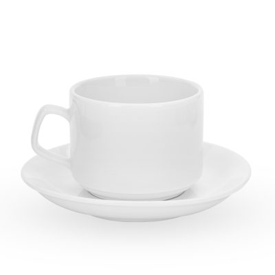 Cốc sứ cafe kèm đĩa Bát Tràng - Capuchino – men trắng – 250ml