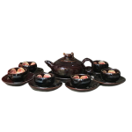 Bộ ấm chén hỏa biến quà tặng in logo màu nâu hoa nở lòng chén KQ-ACHB01