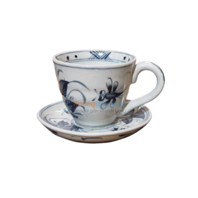 Cốc sứ cafe kèm đĩa kê Bát Tràng vẽ tay – 200ml