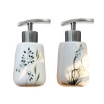 Bình dầu gội vuông vát bầu họa tiết vẽ tay 350ml - vòi inox