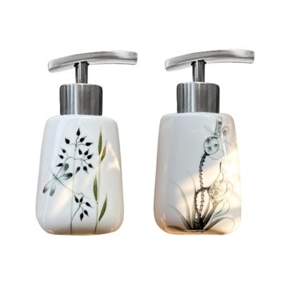 Bình dầu gội vuông vát bầu họa tiết vẽ tay 350ml - vòi inox