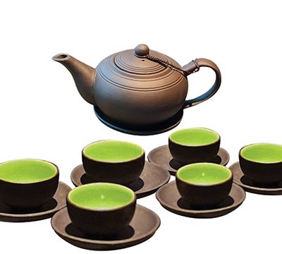 Bộ ấm chén tử sa quà tặng in logo màu nâu đất 400ml KQ-ACTS03