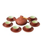 Bộ ấm chén tử sa quà tặng in logo màu đỏ son khắc hoa 330ml KQ-ACTS02