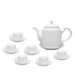 Bộ ấm chén trắng quà tặng in logo dáng vuông thẳng 500ml KQ-ACT05