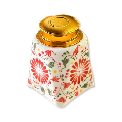 Lọ chè Bát Tràng dáng vuông vẽ tay kín bình