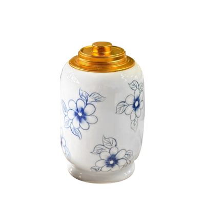 Lọ chè Bát Tràng dáng trụ vẽ tay thưa