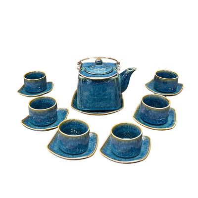 Bộ ấm chén hỏa biến quà tặng in logo dáng vuông quai đồng 600ml KQ-ACHB11