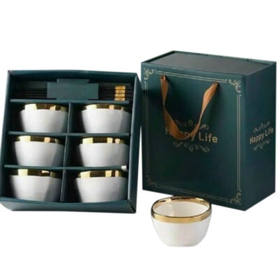 Bộ 6 bát cơm viền mạ vàng Trung Quốc- kèm đũa