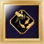 Tranh cá chép hoa sen dát vàng 24k- Song Ngư Cát Hạnh