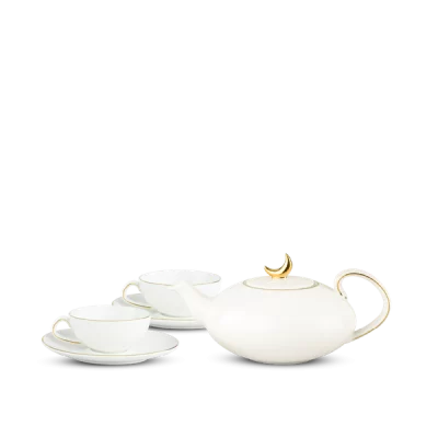 Bộ ấm chén Minh Long quà tăng in logo Anna viền chỉ vàng dáng elip 470ml KQ-ACML11